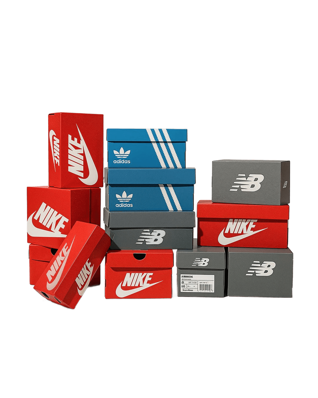 Nike, Adidas, and New Balance shoe boxes